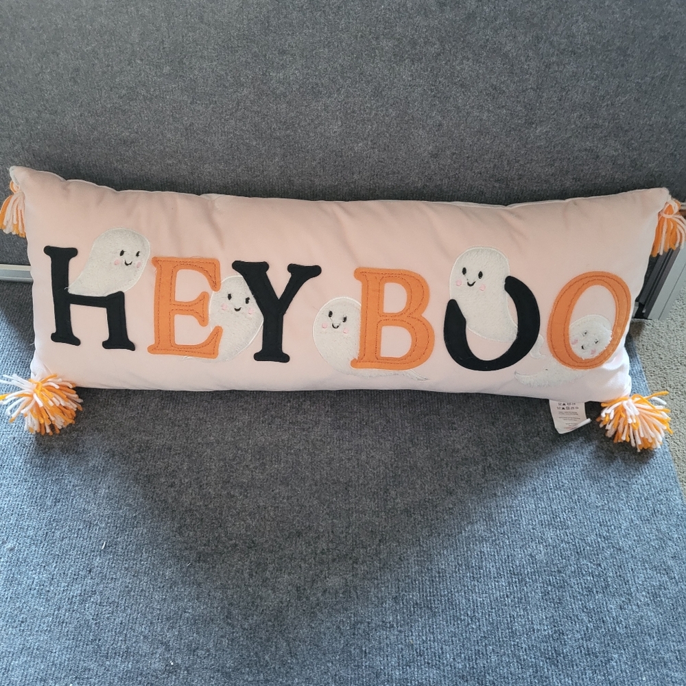 Halloween Hey Boo Pink Ghost Pillow
